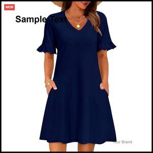 Floral A-Line V-Neck Casual Dress with Pockets, Short Sleeve